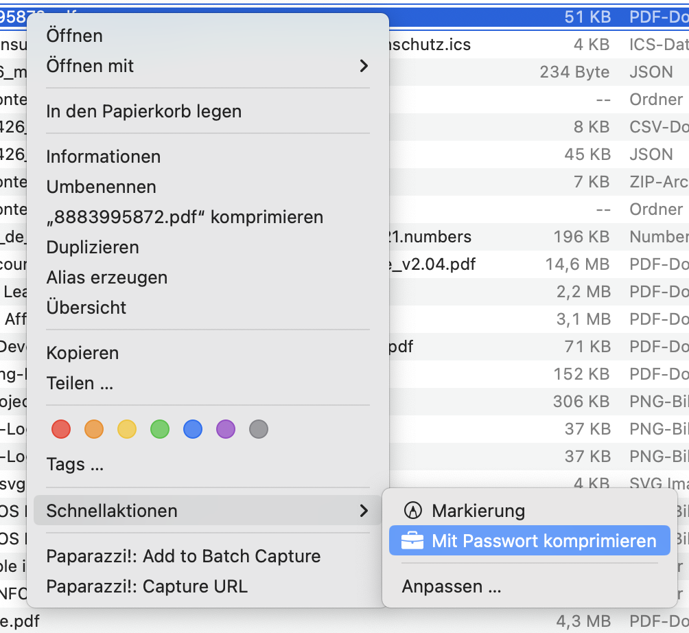 Verwendung der Quick Action